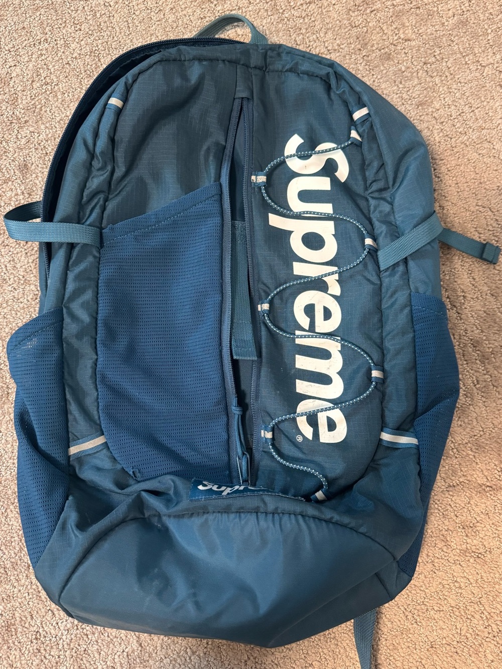 Supreme Navy Blue Menโs Backpack with White Logo